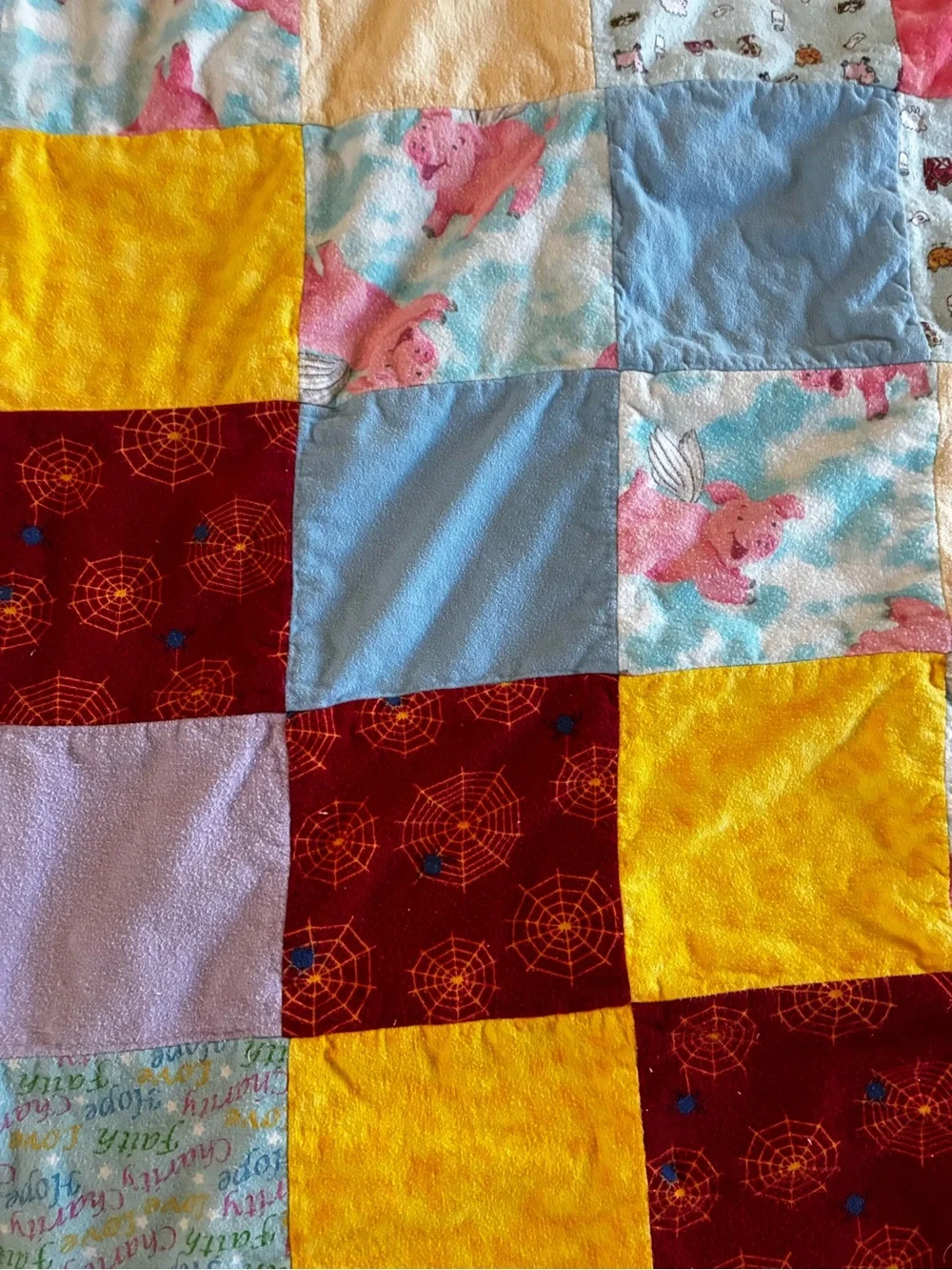 Handmade Charlotte’s Web Inspired Rag Quilt Throw 59x63 Pastel - Stain